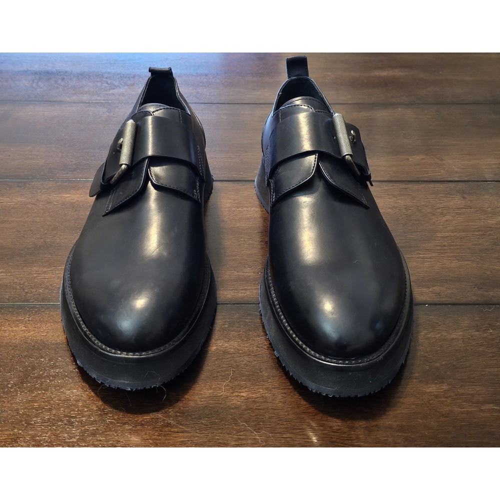 Donald Pliner Monk Strap Leather Dress Shoes Men's Size 9 Black Silver Buckle - Picture 6 of 8